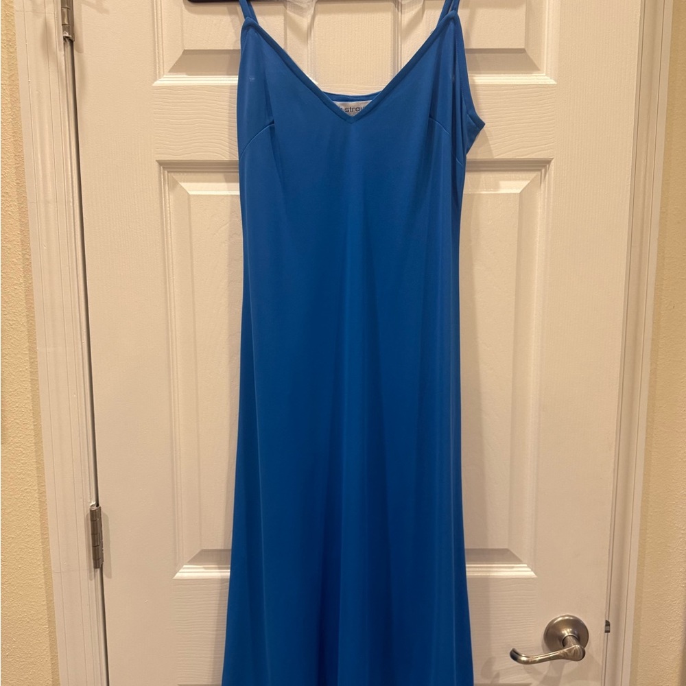 VTG Edith Strauss Sleek Blue Midi Slip Dress with V-Neck